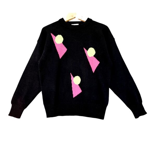 Meister Sweaters - VTG 80s Meister Ski Sweater Womens sz L Black Pink Winter Snow